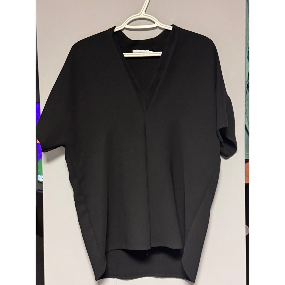 Vince Black Double V-Neck Short Sleeve Oversized Blouse Top XS Minimalist Chic